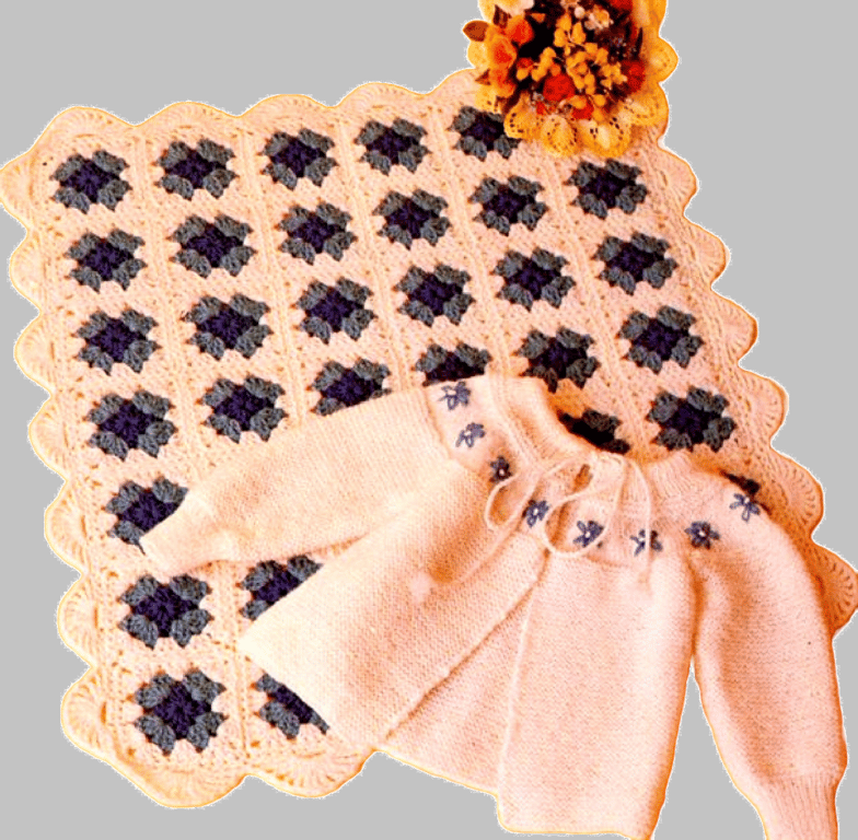 VINTAGE CROCHET PATTERN PDF Baby Blanket and Knitted Yoked Top