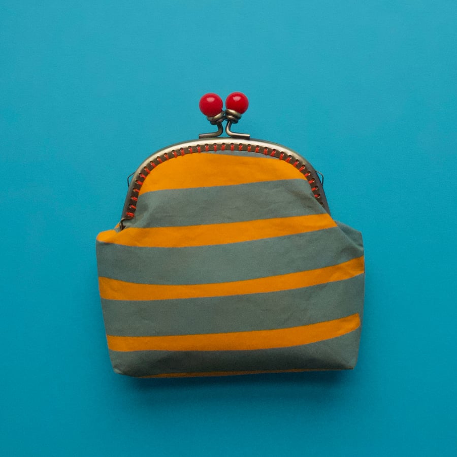 Hand painted fabric purse - orange and teal