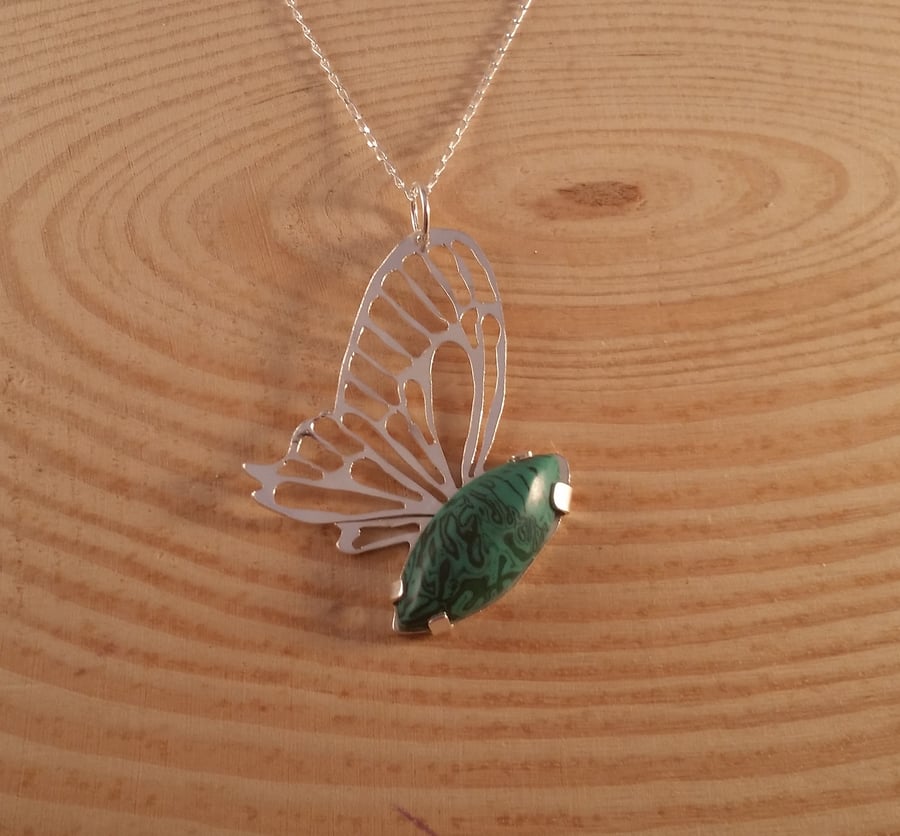 Sterling Silver and Malachite Butterfly Necklace