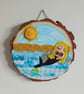 Wooden wall art mermaid and sun