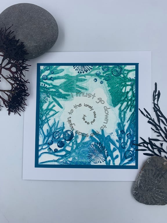Original seaweed gelli print card with poem