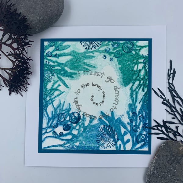 Original seaweed gelli print card with poem