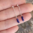 Lapis Lazuli Beaded Drop Earrings with Recycled Sterling Silver