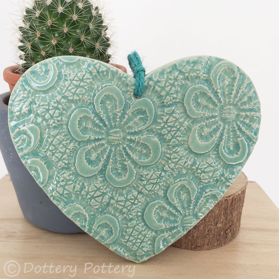 Ceramic heart hanging decoration Pottery Heart Retro Flower Bright Colours