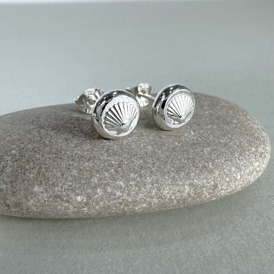 Sterling Silver Scallop Shell Stud Earrings