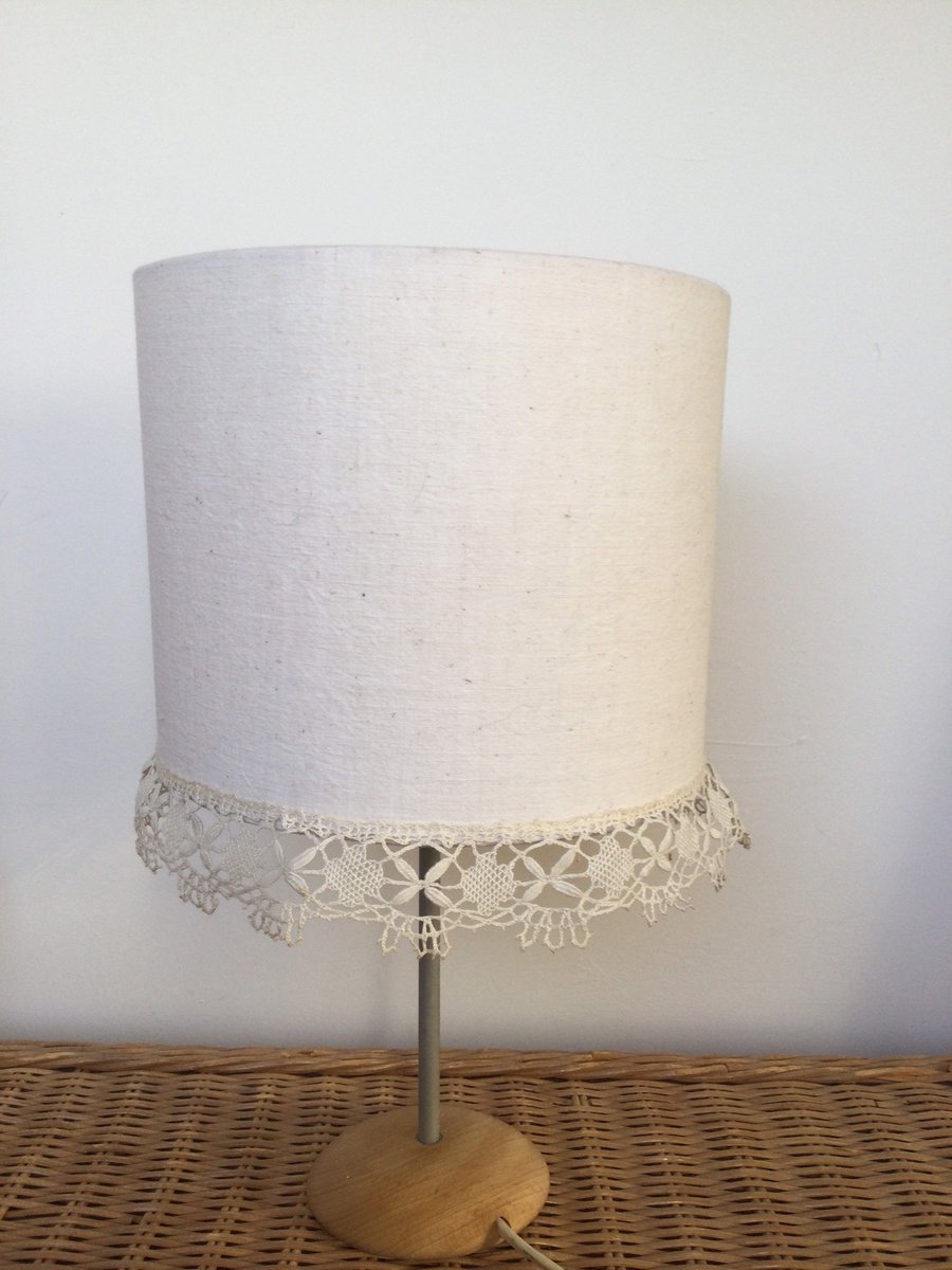 Cream French linen shade with handmade lace trim.