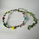 MultiColoured Fabric Flower Crown with sequins & beads - One size, Long Lasting!