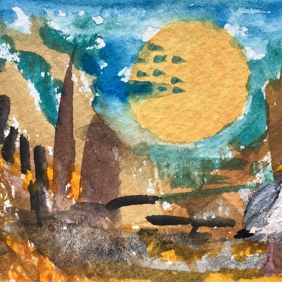Abstract beach seagull aceo 