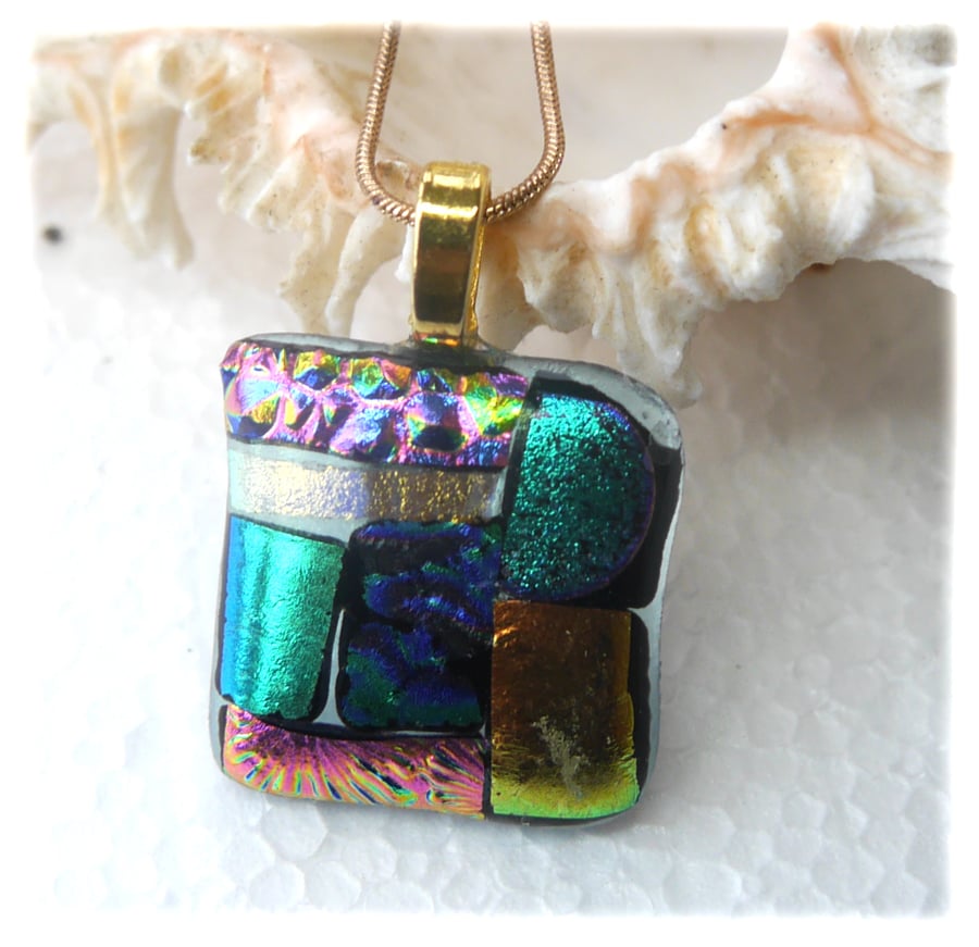 Patchwork Pendant Dichroic Glass P004 Gold plated chain