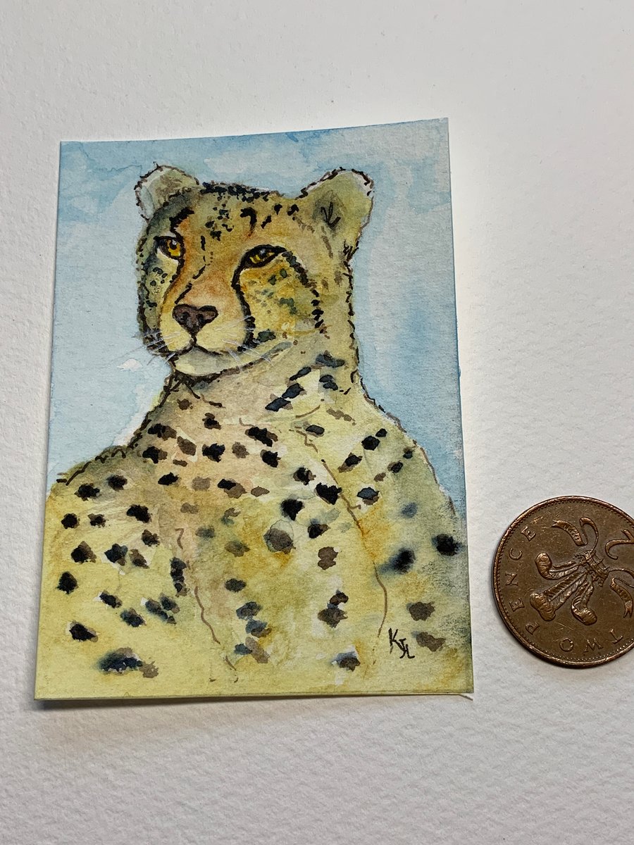 Watercolour of a Cheetah  ACEO - free UK postage 