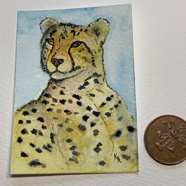 Watercolour of a Cheetah  ACEO - free UK postage 