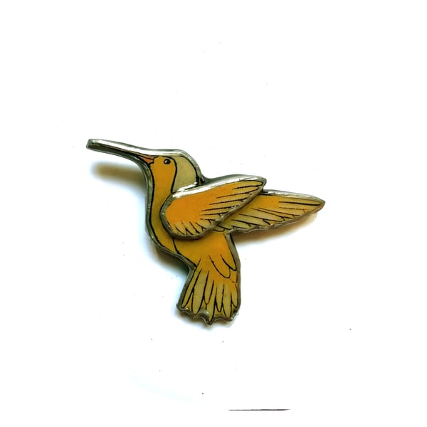 Wonderfully whimsical Yellow Hummingbird Resin Brooch by EllyMental 