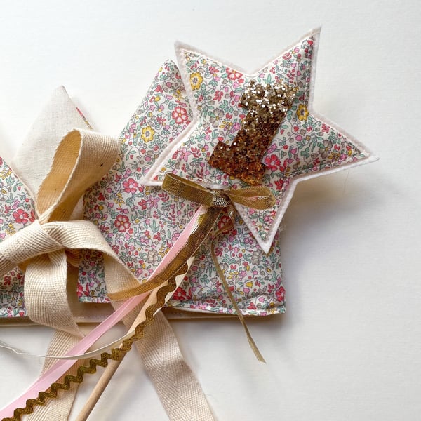 Liberty fabric number wand, birthday wand, wishing wand, fairy wand, soft play