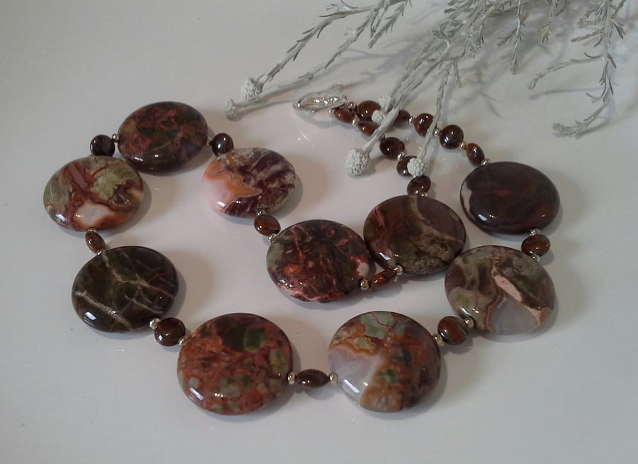 Statement Picture Jasper Silver Plated Necklace  ONE OFF