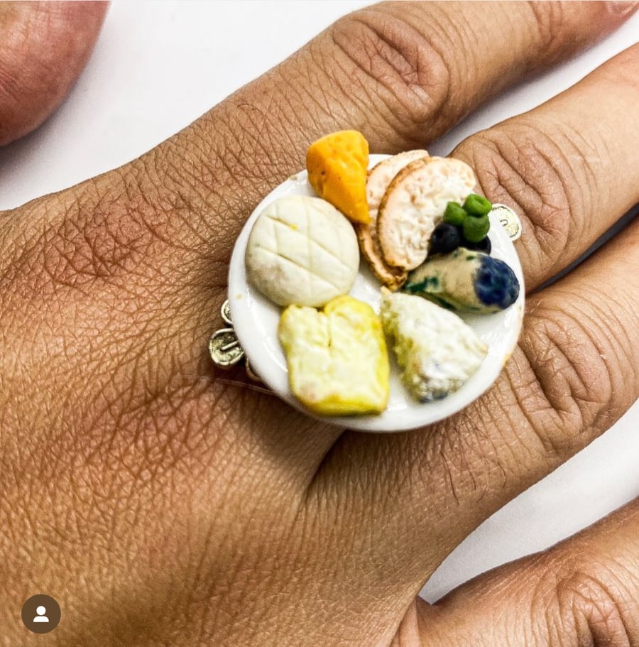 Unique Miniature Food Ring  Handmade Cheeseboard Jewelry Perfect Gift 
