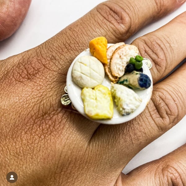 Unique Miniature Food Ring  Handmade Cheeseboard Jewelry Perfect Gift 
