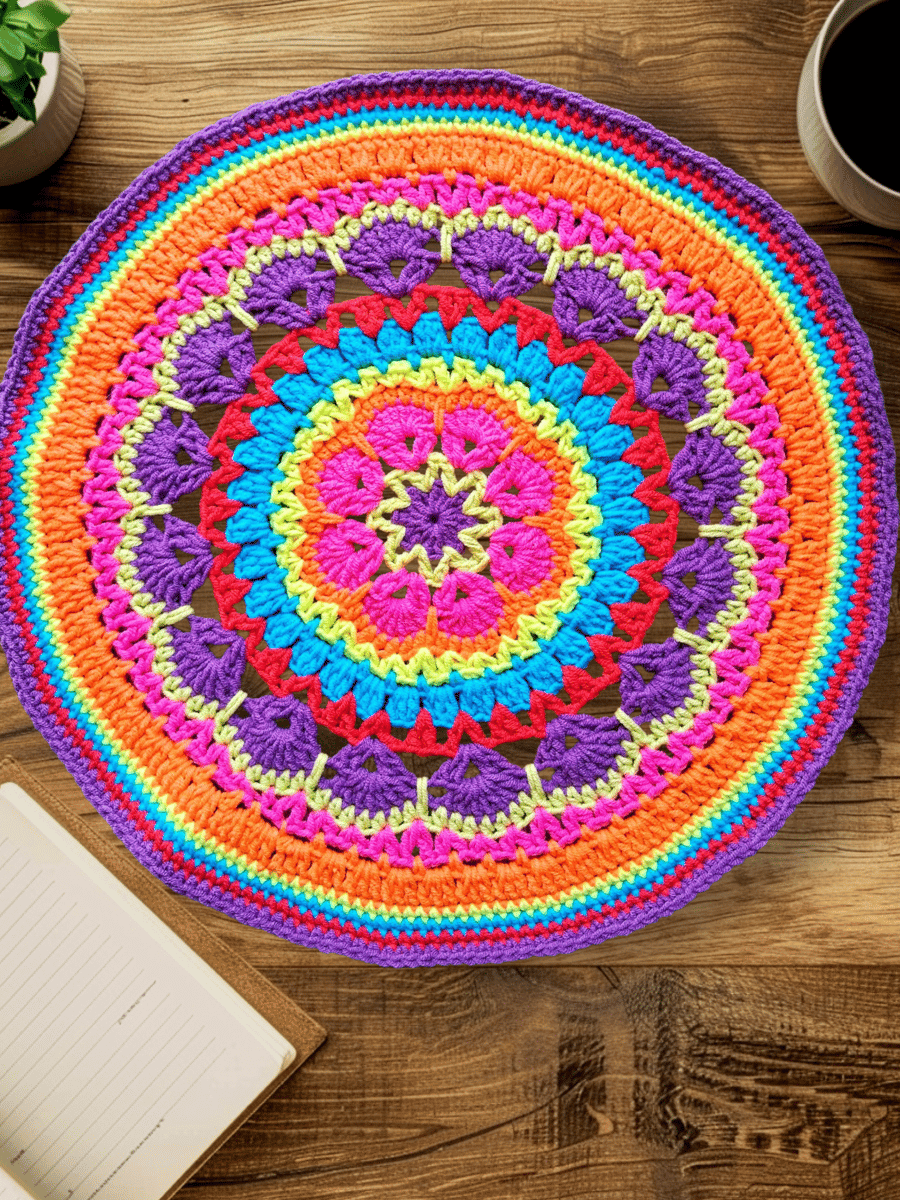 Bright crochet African flower mandala doily table mat