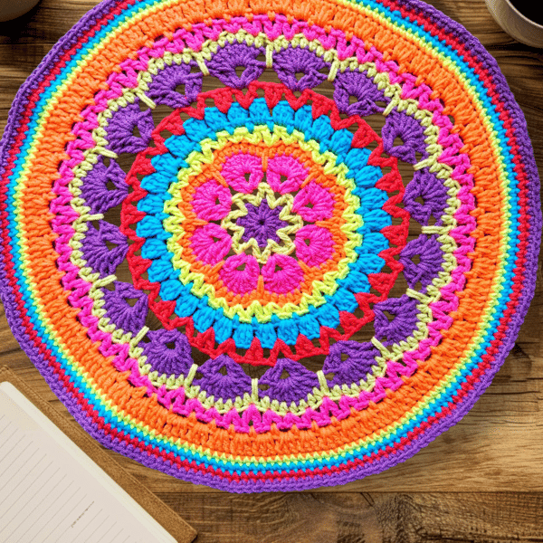 Bright crochet African flower mandala doily table mat