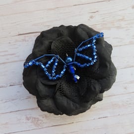 Black Sapphire Blue Bead Crystal Bat Gothic Halloween Brooch Hairclip Gift