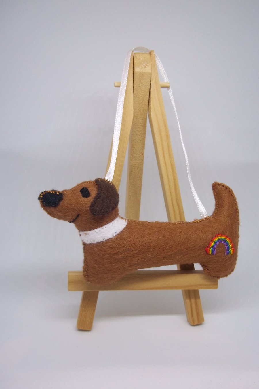 Felt Handmade Sausage Dog ornament. 