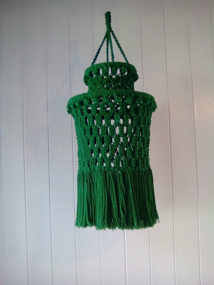 "Green Lantern" macrame chandelier light hanging