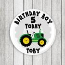 Green Tractor Birthday Pin Badge: Personalised Party Favor (58mm)