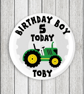 Green Tractor Birthday Badge: Personalised Party Favor (58mm)