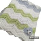 Crochet Baby  cot sized blanket With teddy bear Motif