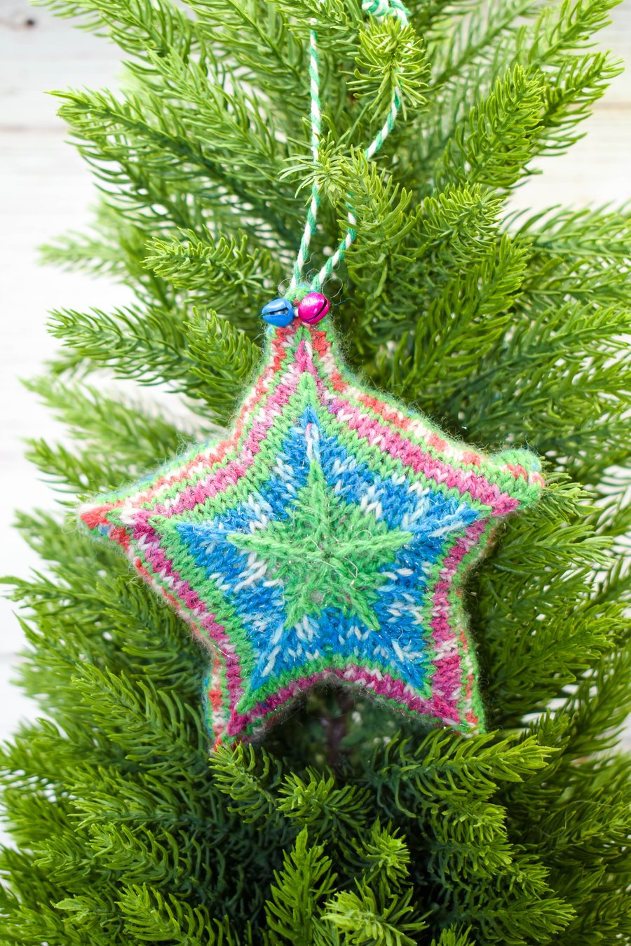 SOLD Hand knitted star - Christmas Decorations - Multicolour