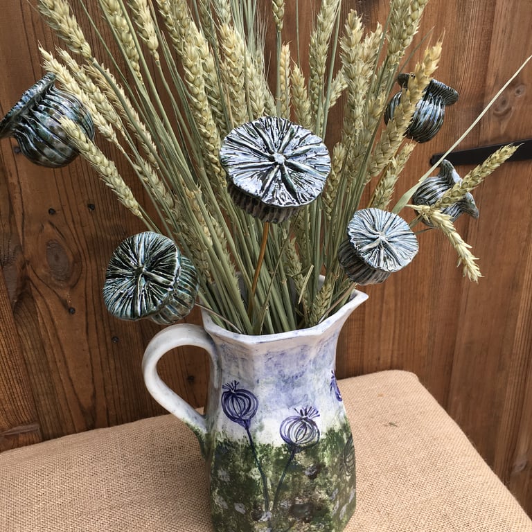 Large Poppy Seedhead set of 3 ceramic heads, for contemporary floral arrangement