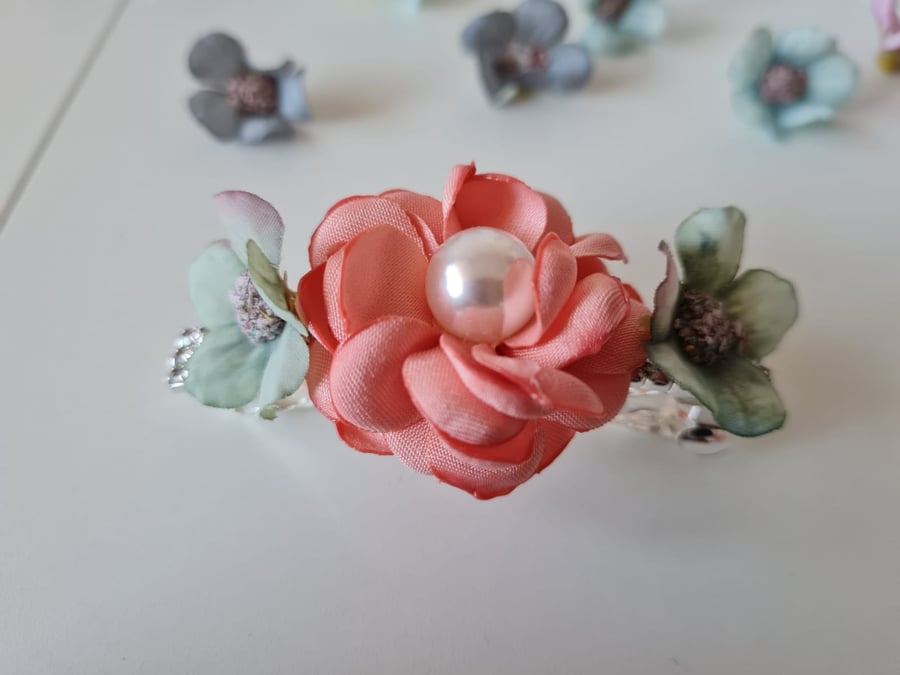 Flowery Hair Clip, Barette clip, rose, personalised hair clip, handmade clips