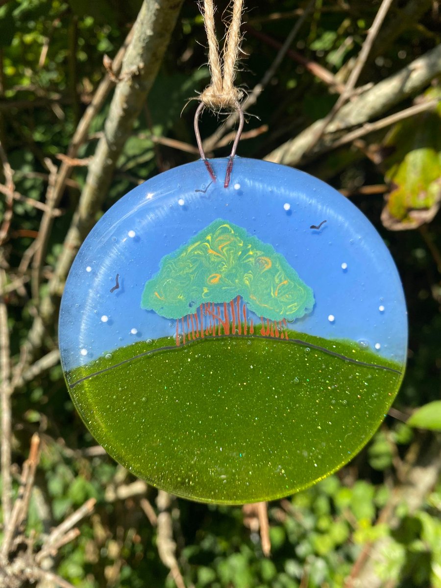 Fused Glass Hand painted Landmark Bauble, May Hill