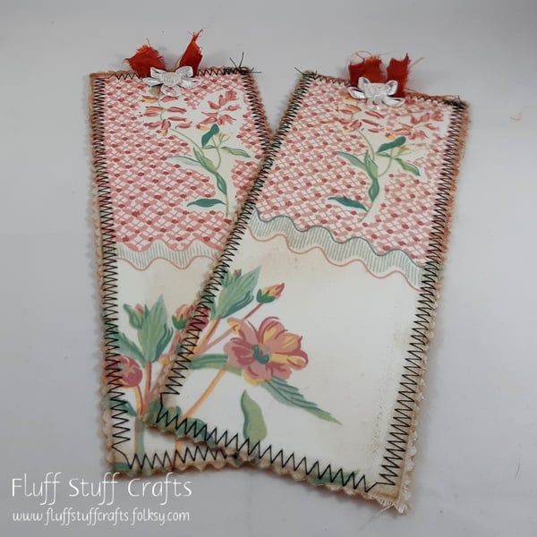 Set of 2 handmade, shabby chic style fabric bookmarks Beautiful Bundle