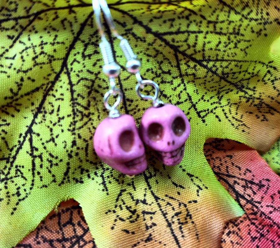 Pink Howlite skull drops