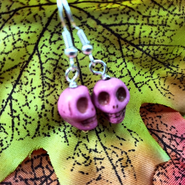 Pink Howlite skull drops