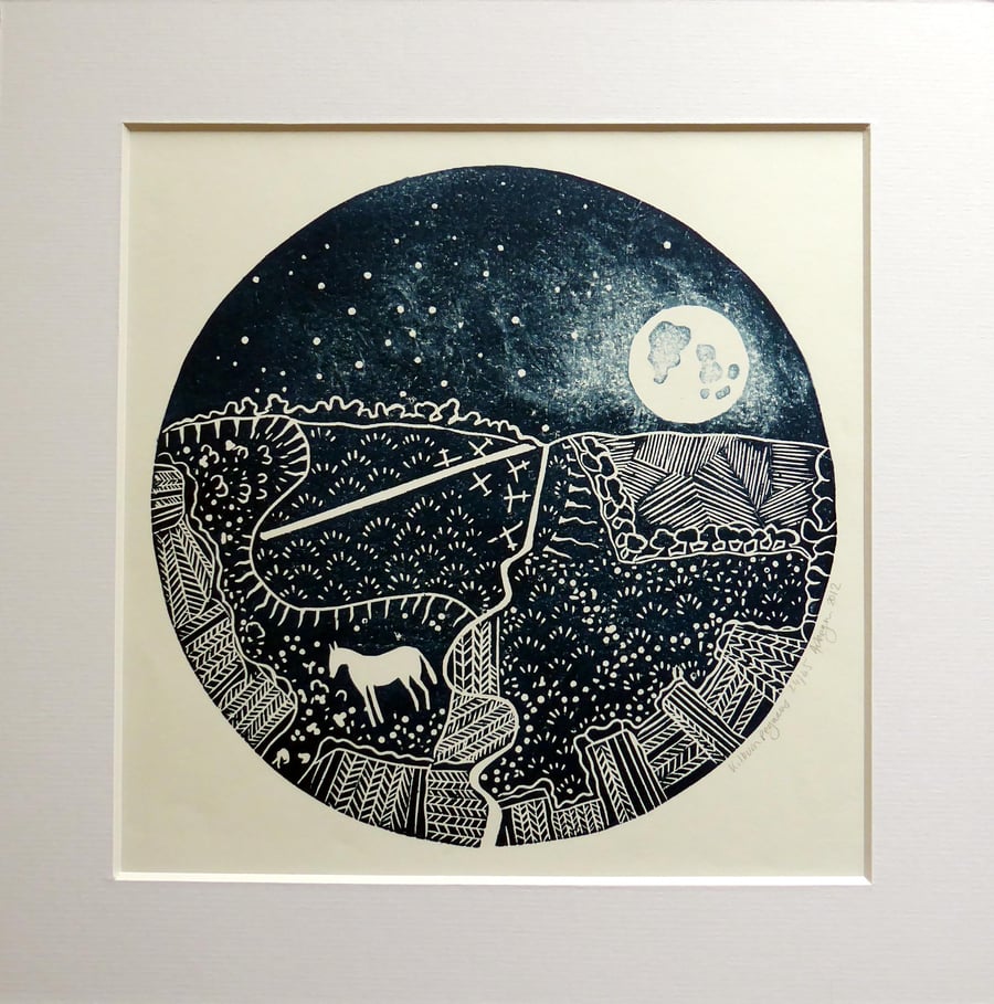 ORIGINAL lino print - 'Kilburn Pegasus' 