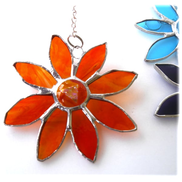 Stained Glass Suncatcher Dichroic Daisy Amber Handmade 009