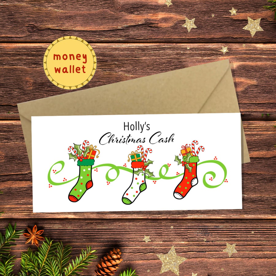 Christmas Stockings Money Wallet Card - personalised cash gift, money envelope