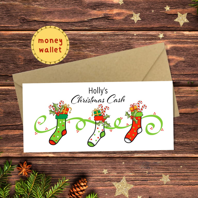 Christmas Stockings Money Wallet Card - personalised cash gift, money envelope