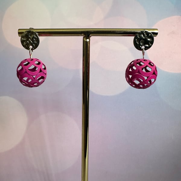 Handmade Earrings - Bright Pink and Silver Coloured