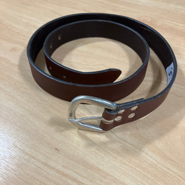 1.25" Width Brown Leather Belt - hole punched at 34 - 38 inches - FREE SHIPPING