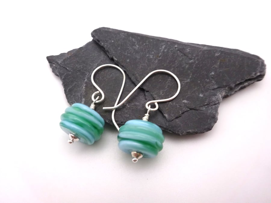 green sea lampwork glass earrings