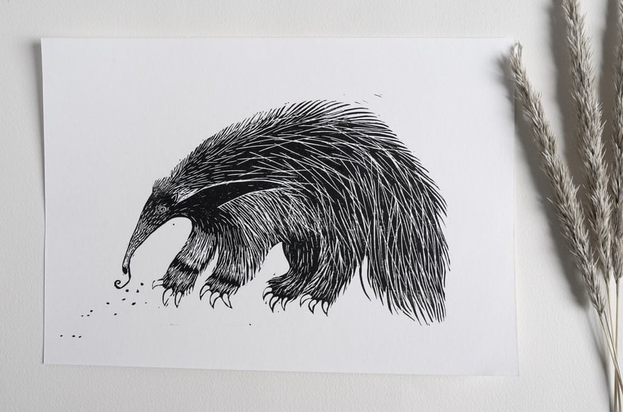 Anteater Giant linocut lino print animal art