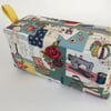 Boxed Pouch in Vintage Sewing Scene Fabric