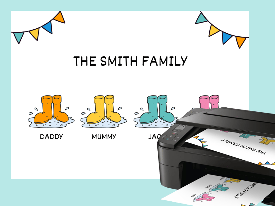 Family welly print personalised wall art