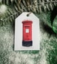 Hand glittered Christmas Tags, Red British Post Box, Pk of 5 Tags, String Inc.