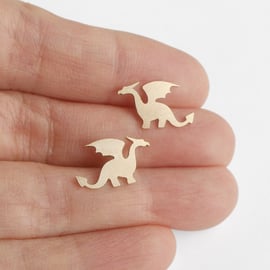 dragon earring studs in 9ct yellow gold, handmade 