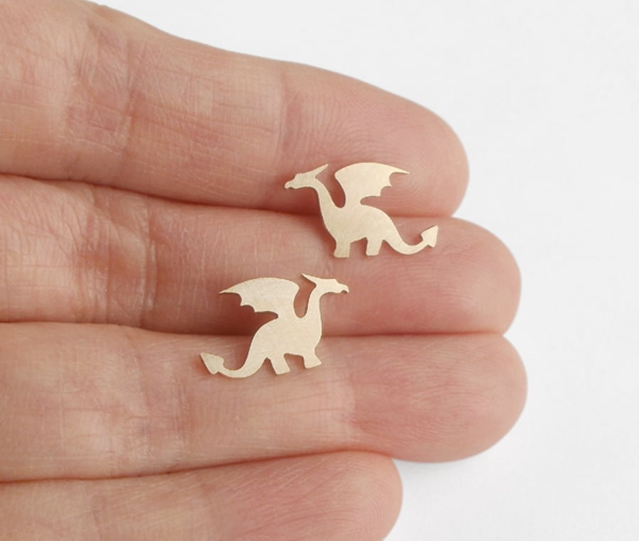 dragon earring studs in 9ct yellow gold, handmade 