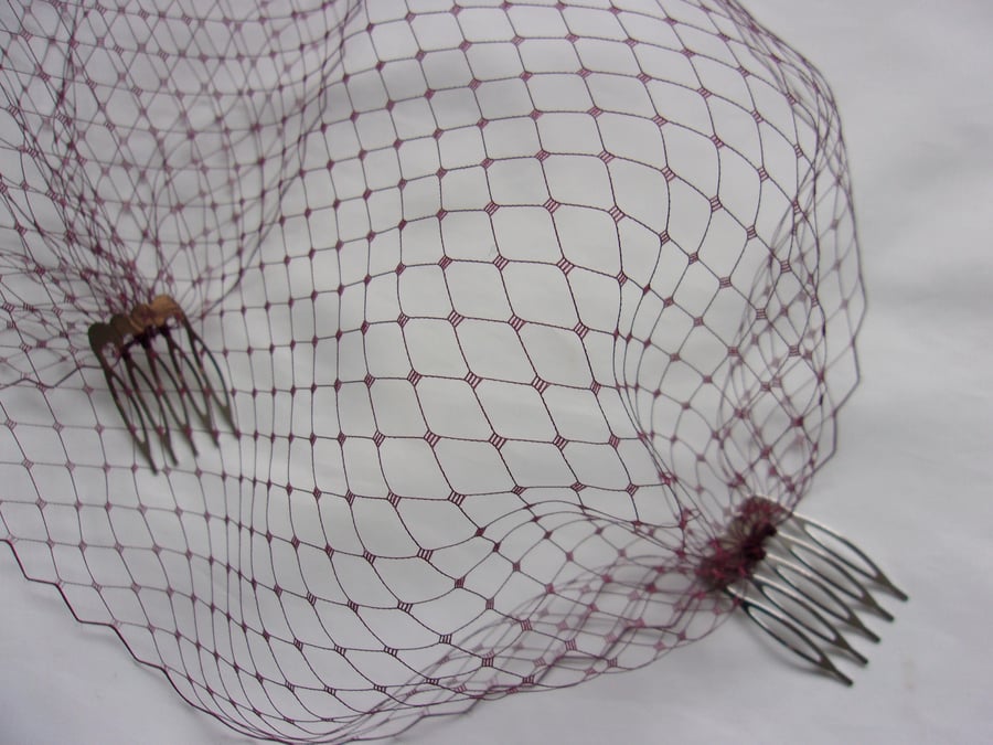 Burgundy Birdcage Veil Wine Claret Deep Red Bandeau Wedding Bridal Veil