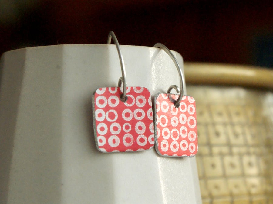 Red square drop earrings